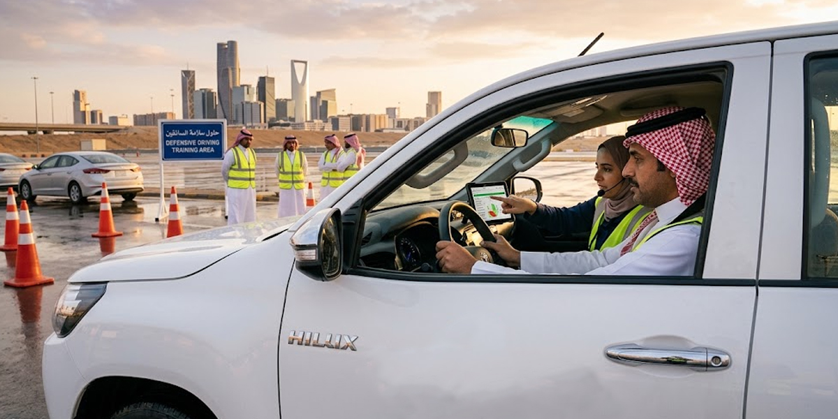 Corporate fleet driver receiving defensive driving training in Saudi Arabia